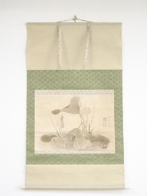 己巳（1869年）　小林礫川筆　蓮花図　肉筆紙本掛軸